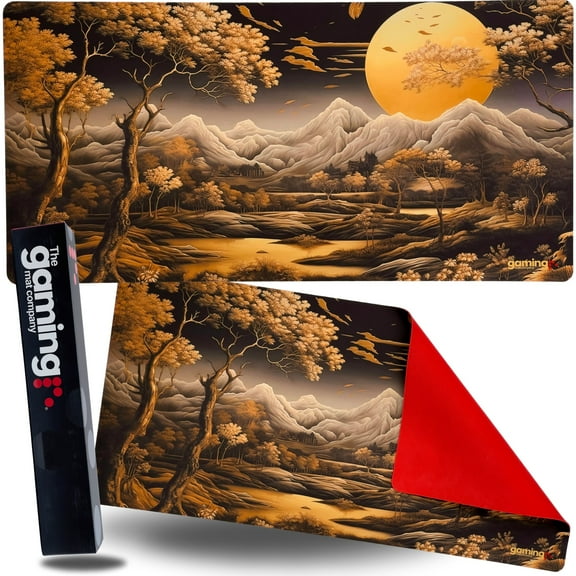 The Gaming Mat Company Single Player MTG Playmat & Gaming Mouse Pad - 28" x 14" Golden Japanese Landscape Gaming Mousepad Compatible with MTG Cards Gaming Mouse Mat Large Mouse Pad