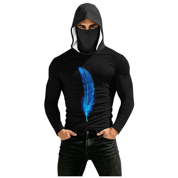Mens Camo Hooded Sun Shirts UV Protection Long Sleeve USA Printed Rash Guard with Face Mask UPF 50
