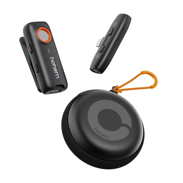 hohem MIC-01 One-Trigger-One 2.4G Wireless Microphone Magnet/ Clip On Mic for Smartphone 3-Level Noise Cancelling Built-in TF Card Slot Remote Shutter Control with Carrying Case External Mic for