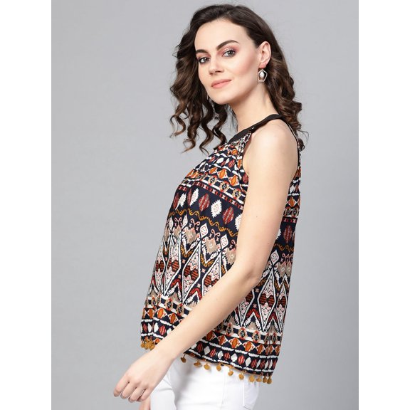 Pannkh Women's Ikat Tassel Top