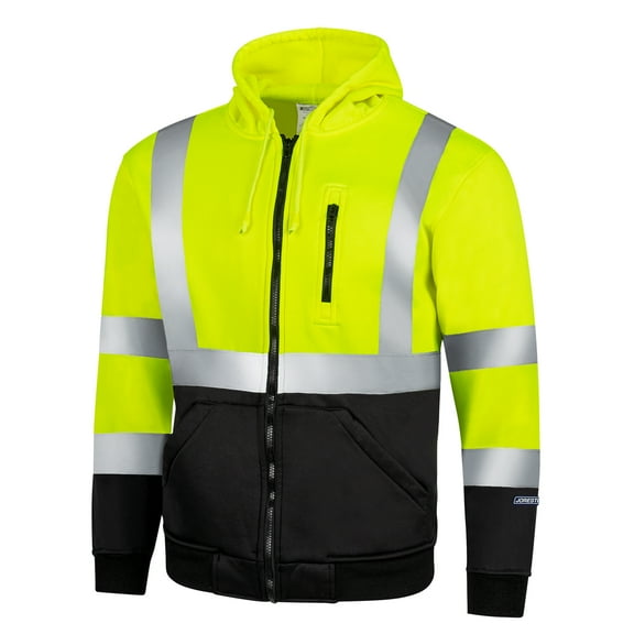 JORESTECH Hi-Vis Safety Full-Zip Hoodie Sweater, ANSI Class 3 (Yellow/Black, L)
