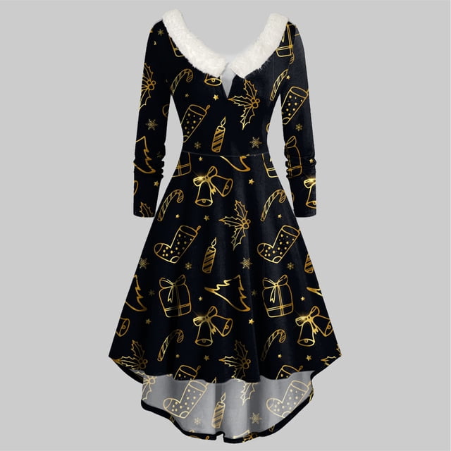 Joyeux Noël TIMIFIS Mode Automne pour Femmes Robe Vintage à Fleurs Évasée en Ligne A Swing Décontractée pour Fête Robe de Fête pour Femmes