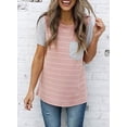 thumbnail image 2 of Blouses T-Shirts Décontractées à Manches Courtes à Blocs de Couleur Rayés pour Femmes, 2 of 6
