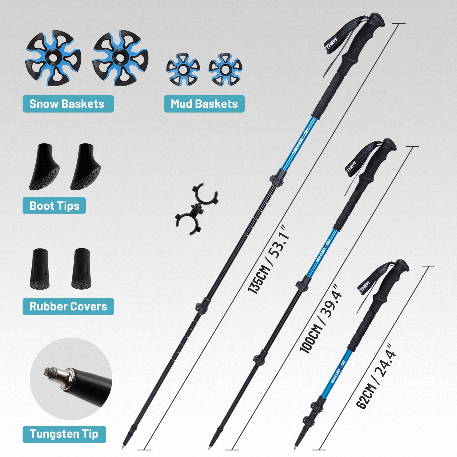 超目玉 G2 25 Inch Mountain Terrain Snowshoes with Trekking Poles Set, Improved  Extended Crampon, EVA Foam Padded, Flexible Pivot Bar, Tote Bag, Bl 並行輸入品 