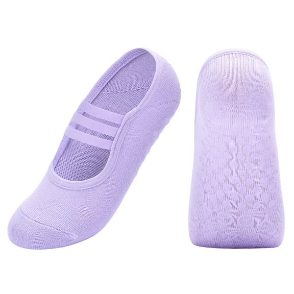 Boyscolos Women Non Slip Yoga Socks with Straps, Full Sole Silicone Grips Pilates Socks, Anti Skid Ballet Dance Workout Socks g One Size