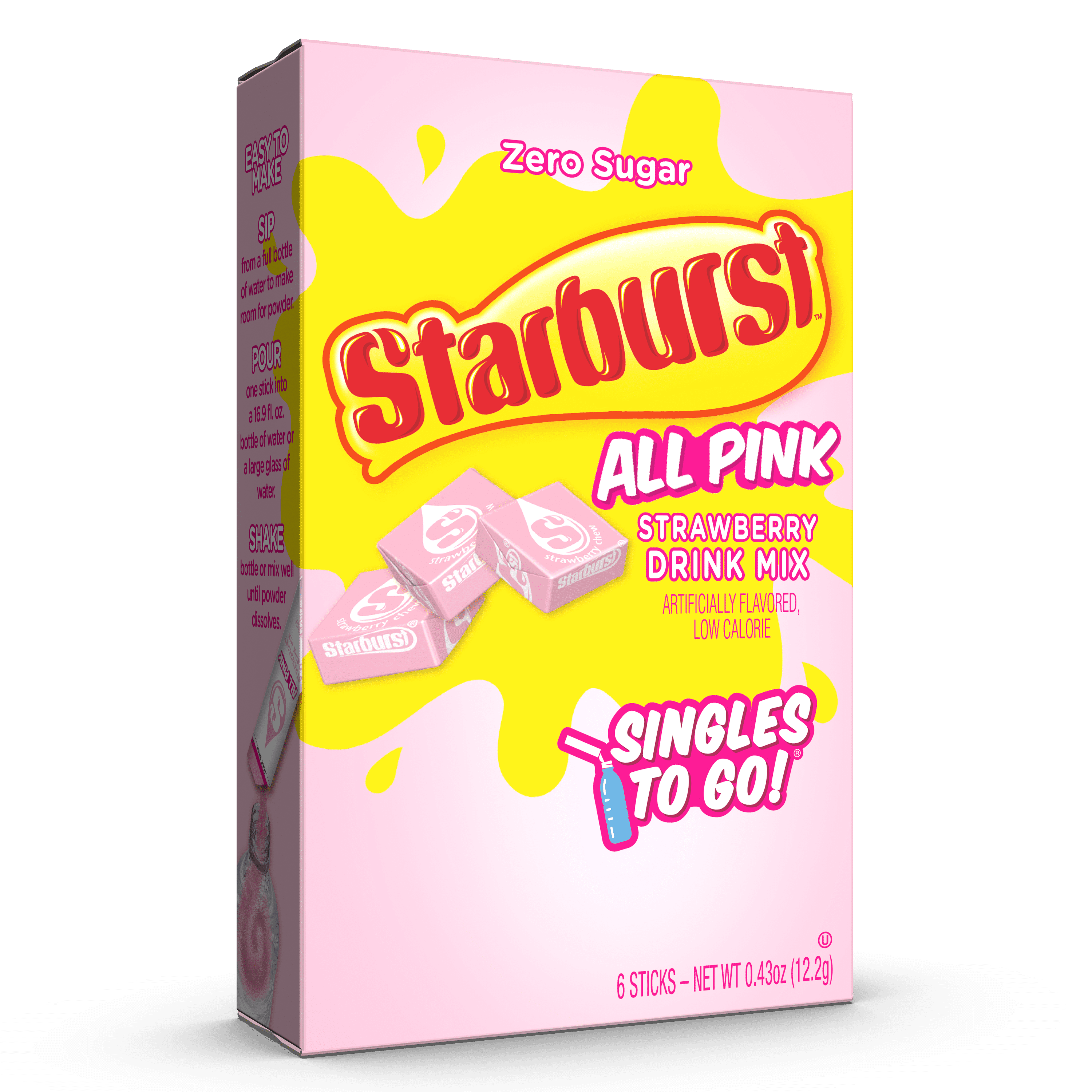 Starburst Zero Sugar Singles-To-Go Powdered Drink Mix, All Pink Strawberry, 6 Count Packets