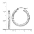 thumbnail image 4 of 925 Sterling Silver Rhodium Plated Women's 3mm Textured Tube Hoop Earrings | 25mm, 4 of 4