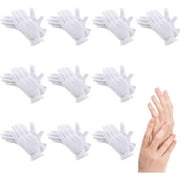 Moisturizing Gloves Over Night Bedtime White Cotton | Cosmetic Inspection Premium Cloth Quality | Eczema Dry Sensitive Irritated Skin Spa Therapy Secure Wristband| One Size Fits Most (10-Pairs)