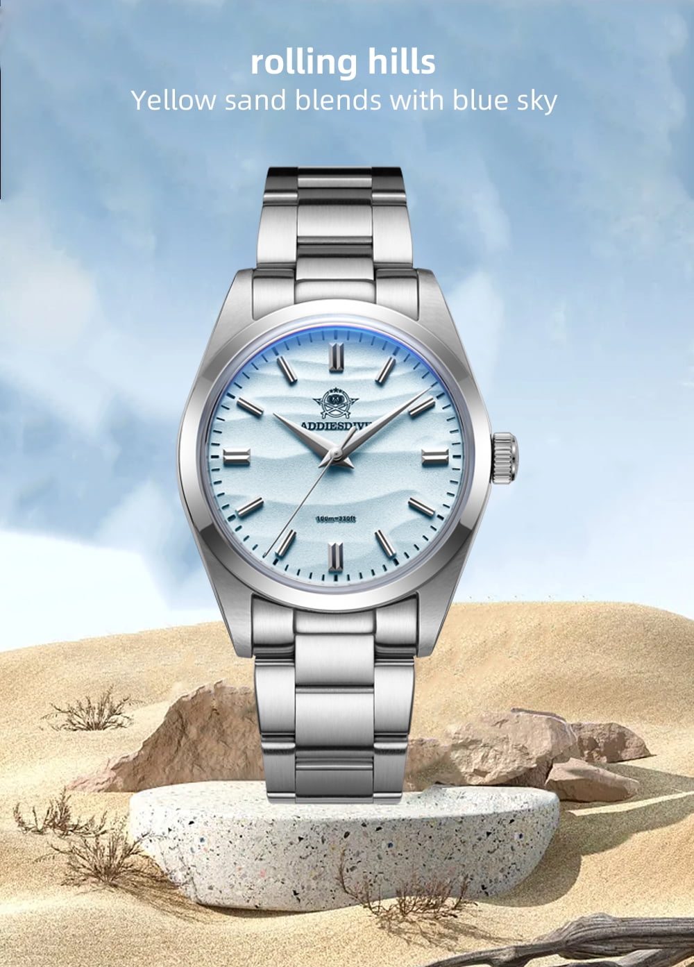 ADDIESDIVE Quartz Watch for Men 36mm 100m Waterproof Dive Watch VH31 Japanese Movement, 316L Stainless Steel, AD2030