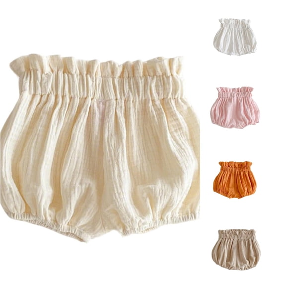 Oiyii Infant Girl's Ruffle Bloomers Solid Crinkle Loose Short Pants Daily Play Outdoor Bottoms,Beige