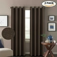 thumbnail image 1 of Faux Linen Brown Pair Curtains Thermal Insulated Room Darkening Window Panels Heavy Duty Textured Burlap Effect Grommet Drapes For Bedroom, 108-Inch Length, 1 of 7