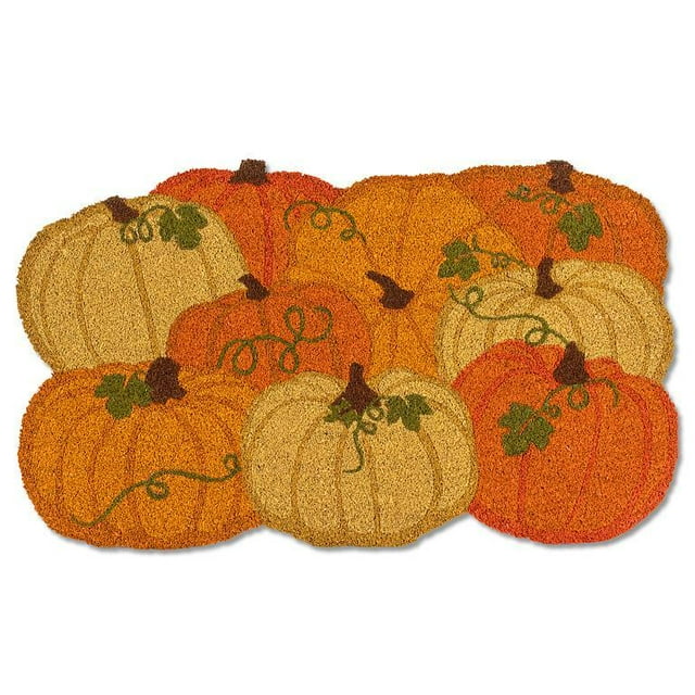 Abbott Doormat Durable Coir Fibre, Colorful Welcome Mat, Weather-Resistant Entry Décor, 18x30", Colourful Pumpkins Shaped