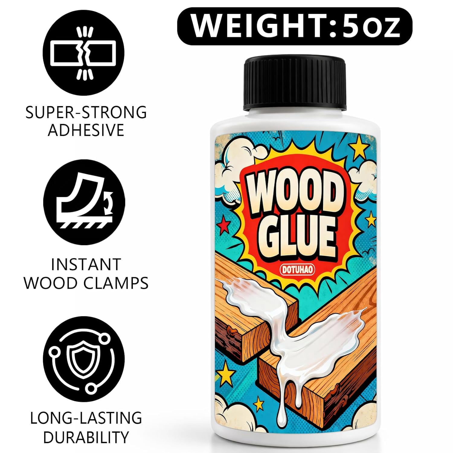 Wood Glue, 5.3 oz Glue for Woodworking, Strong Glues for Furniture, Paper, Carpentry, DIY, Crafts Projects, Easy to Use (150g)