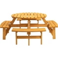 thumbnail image 4 of 8 Person Wooden Picnic Table Sets Outdoor Camping Dining Table with Seat Garden DIY w/ 4 Built-in Benches 2220lb Capacity - Natural, 4 of 8