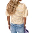 thumbnail image 5 of HUBERY Women Striped Color Block Square Neck Puff Short Sleeve Top, 5 of 6