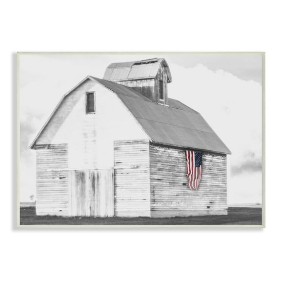 The Stupell Home Decor Collection Rustic US Barn Flag Black and White Oversized Wall Plaque Art, 12.5 x 0.5 x 18.5