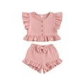thumbnail image 2 of Musuos Little Girl 2 Piece Summer Set, 6 12 18 24M 3 4T Fly Sleeve Button Down Ruffled Tops Bow Elastic Waist Shorts Toddler Cute Clothes Set, 2 of 7