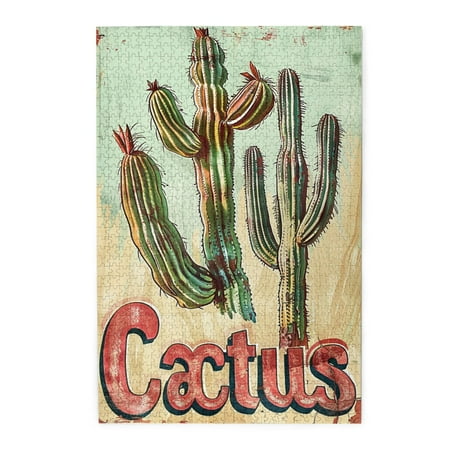 1000 pcs Retro Art Cactus jigsaw puzzles 1000 pieces Challenging Brain Exercise Unique and Beautiful Design Classic Cactus Art decor Wooden Puzzle Great for Relaxation and Display for Puzzle Lovers