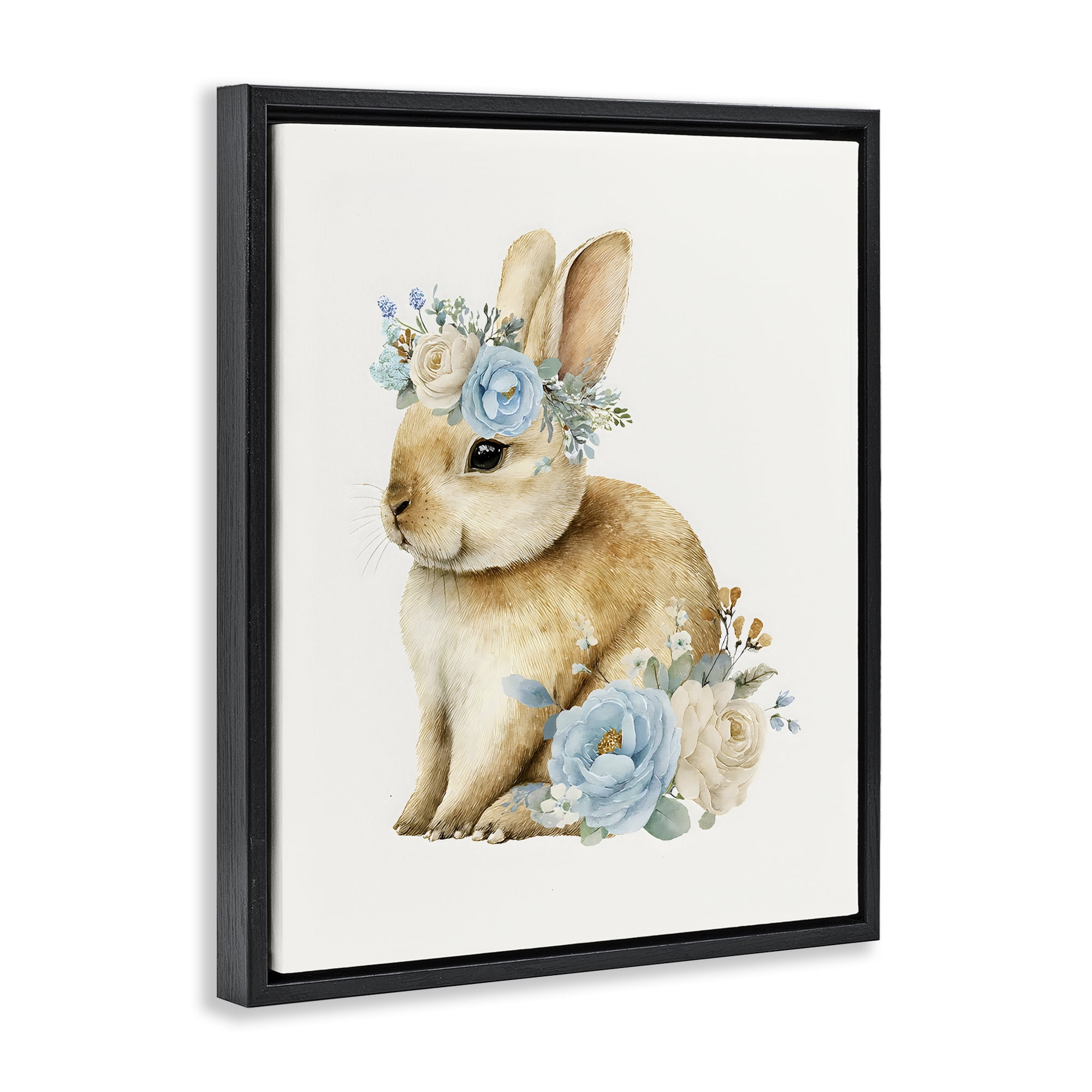 Stupell Industries Watercolor Nursery Bunny Black Framed Floater Canvas Wall Art, design by LSR Design Studio