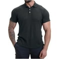 thumbnail image 3 of DDAPJ pyju Men's Knit Polos Shirts Solid Color Short Sleeve Golf Shirt Business Casual Textured Shirt Slim Fit Stretch Collared T-shirt Limited Time Sales Dark Gray S, 3 of 8