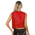 thumbnail image 2 of inlzdz Womens Sparkly Sequins Sleeveless Button Up Vest Pointed Hem Waistcoat Red S, 2 of 7