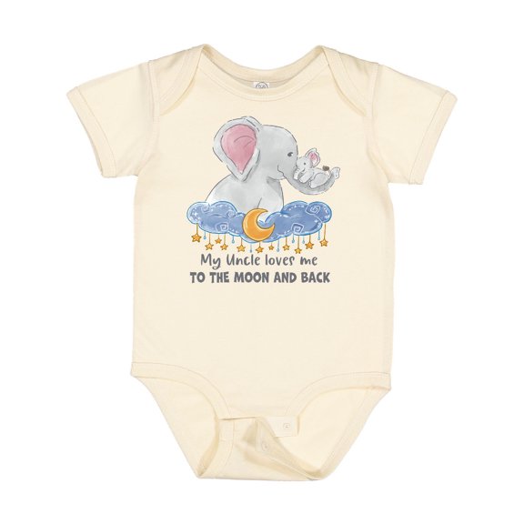 Inktastic My Uncle Loves Me to the Moon and Back Elephant Family Boys or Girls Baby Bodysuit
