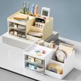thumbnail image 5 of Organizador de escritorio y accesorios con 2 cajones y 6 compartimentos, organizador de maquillaje de plástico, mini portalápices, 5 of 5