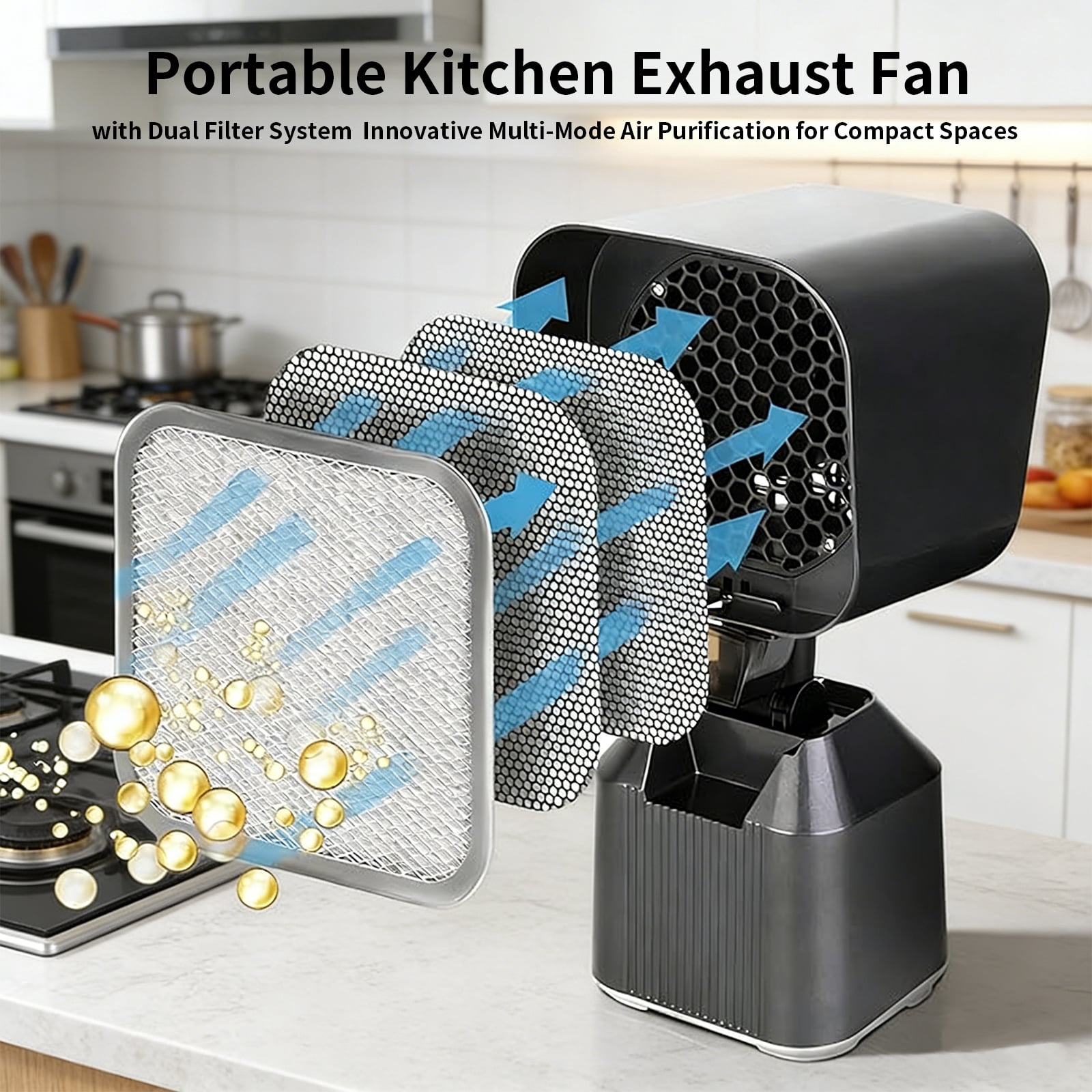 Portable stove range hood, adjustable angle mobile desktop stove range hood, low-noise, maintenance free kitchen exhaust fan, suitable for indoor and outdoor bars