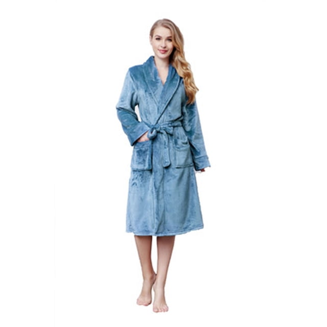 LSLJS Thick Flannel Color Lapel Home Clothes Long Sleeved Hooded Robe Coat, Robes Gifts for Women