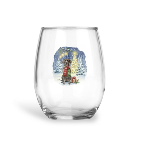 Merry Christmas German Shorthaired Pointer Snowy Winter with Tree Decorations 15oz Stemless Wine Glass Mug GSP Lover Dog Gift Wine Glasses Cup - 12020