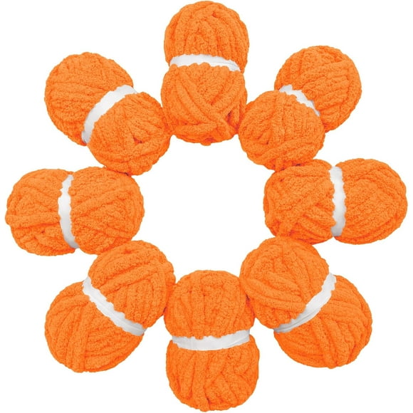 Chunky Yarn for Hand Knitting Soft Jumbo Bulky Fluffy Chenille Yarn for Crocheting Blanket Scarf DIY 8 Pack (Orange, 28yds, 8 Ounces Each)