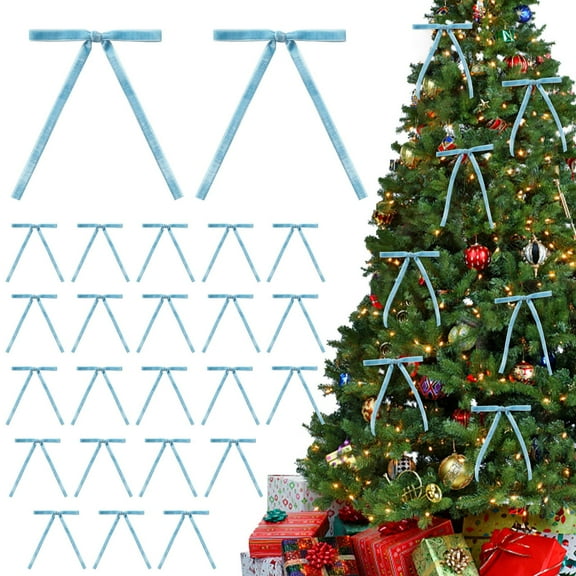 Titcea 48Pcs Velvet Ribbon Bows for Christmas Tree Crafts Gift Bows Classic Ribbon Bows for Xmas Home Outdoor Indoor Decoration, 7 Inch