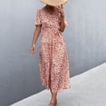 thumbnail image 4 of Boho Dresses for Women Polka Dot Short Sleeve Wrap V Neck Midi Dress Casual Summer A Line Flowy Beach Sundress with Belt, 4 of 5