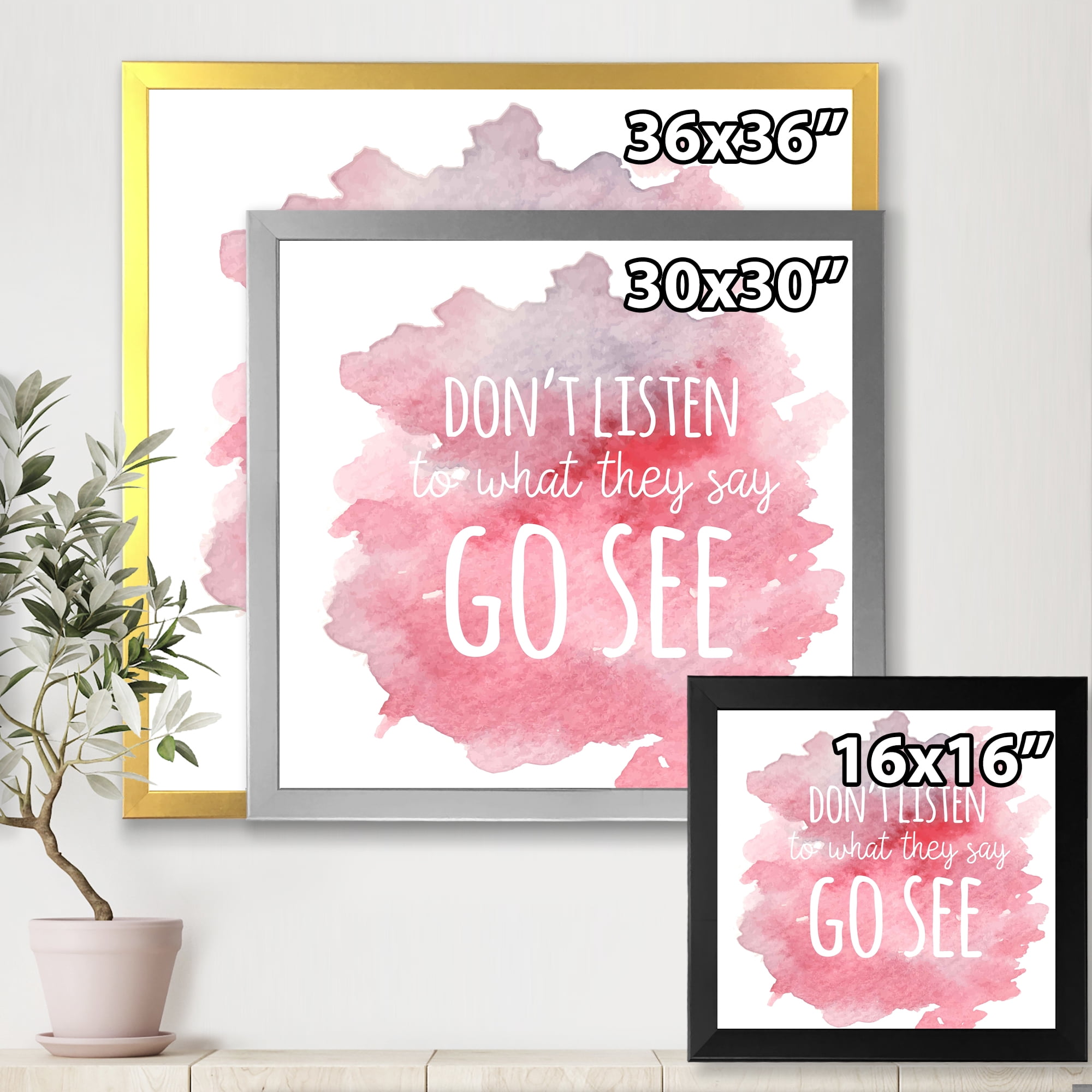 Designart 'Don't Listen To What They Say Go See On Pink Background' Traditional Framed Art Print