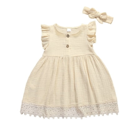 

Kids Baby Girl Organic Cotton Ruffled Sleeve Tunic Dress Swing Casual Sundress Party Princess Dress