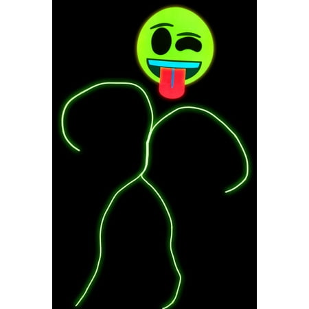 GlowCity Light Up Super Bright Wink Emoji Stick Figure Costume Lighting Kit With Mask For Parties - Clothing Not Included, Lime Green - Small