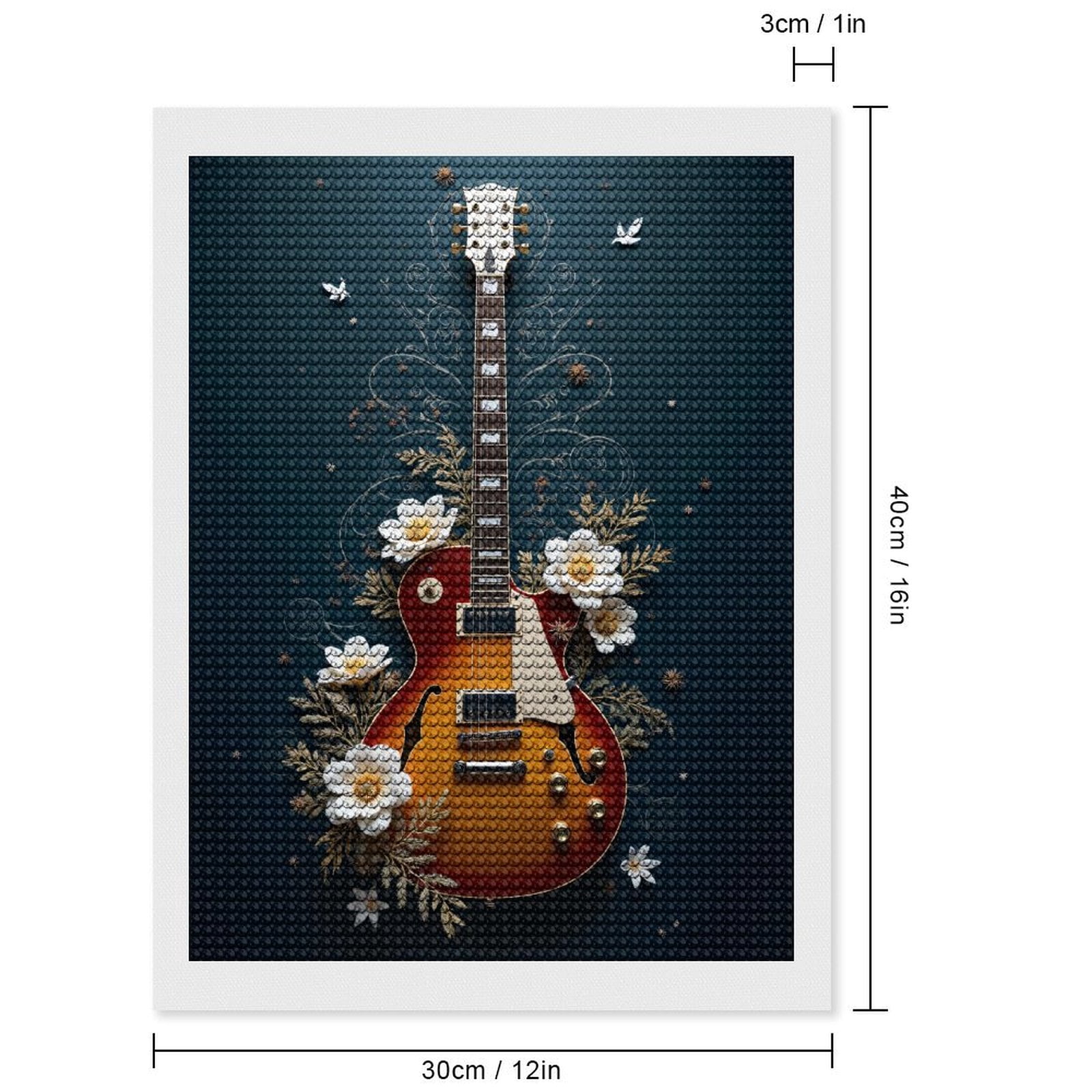 Diamond Art Kits for Adults, Guitar Floral Design Art Deco 5D Diamond Painting Kits for Adults Beginners, DIY Full Drill Diamond Painting, Gem Art and Crafts 12x16