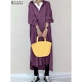thumbnail image 1 of ZANZEA Spring Long Sleeve Robe Kaftan Solid Shirt Dresses Fashion Midi Dress Loose High Low Vestidos Women Vintage Oversize 2023XL Gao Jinjia LED, 1 of 2
