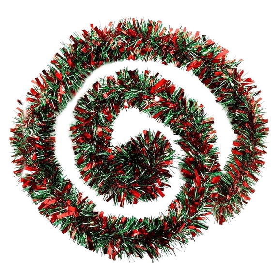OADUKQ 2 Pack Christmas Tinsel Garland, Red and Green Plastic Tinsel, Christmas Tree and Holiday Party Decorations, 6.56 Ft