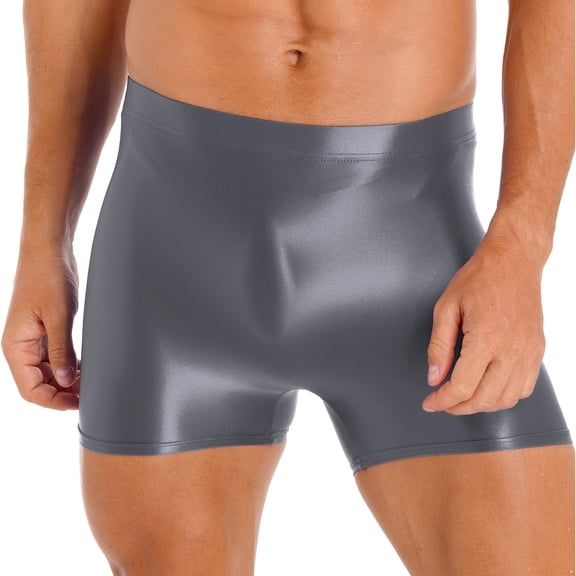 MSemis Men's Swim Trunks Elastic Nylon Underwear High Waist Swim Shorts Swimming Trunk Grey L