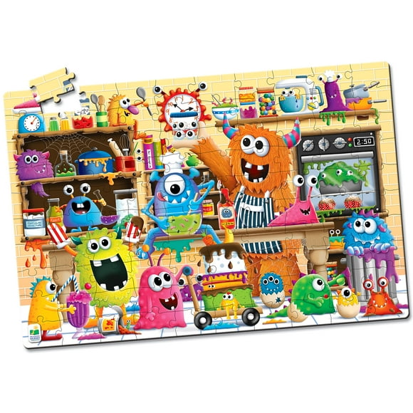 Learning Journey International Puzzle Doubles Glow In The Dark - Monsters - 100 Piece Glow In The Dark Preschool Puzzle (3 X 2 Feet) - Educational Gifts For Kids Ages 3 And Up