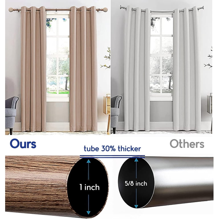 Byondeth Adjustable Curtain Rod – 16 To 120 Inches, 1" Diameter, Wood Grain Leaf Finials, Holds Heavy Curtains