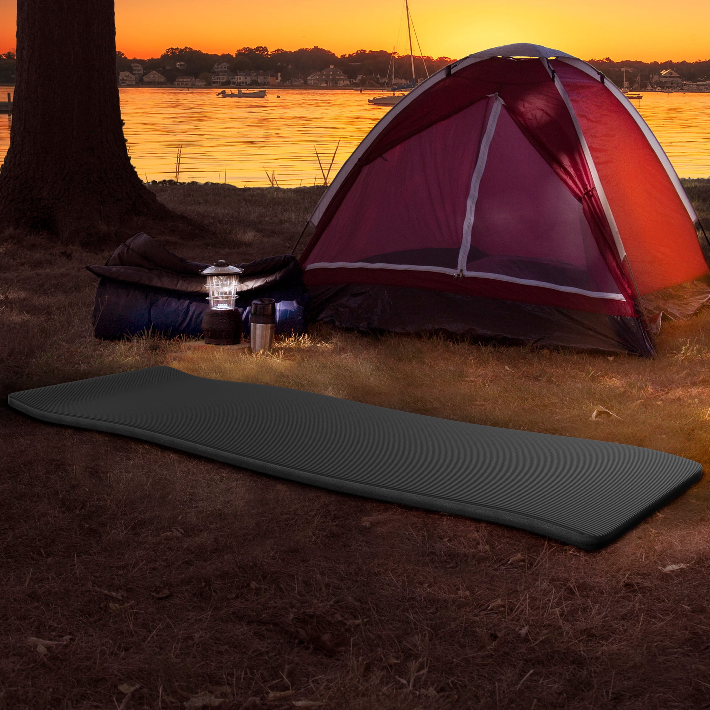 Wakeman Outdoors 1.25-Inch-Thick Foam Sleeping Pad for Camping (Black)