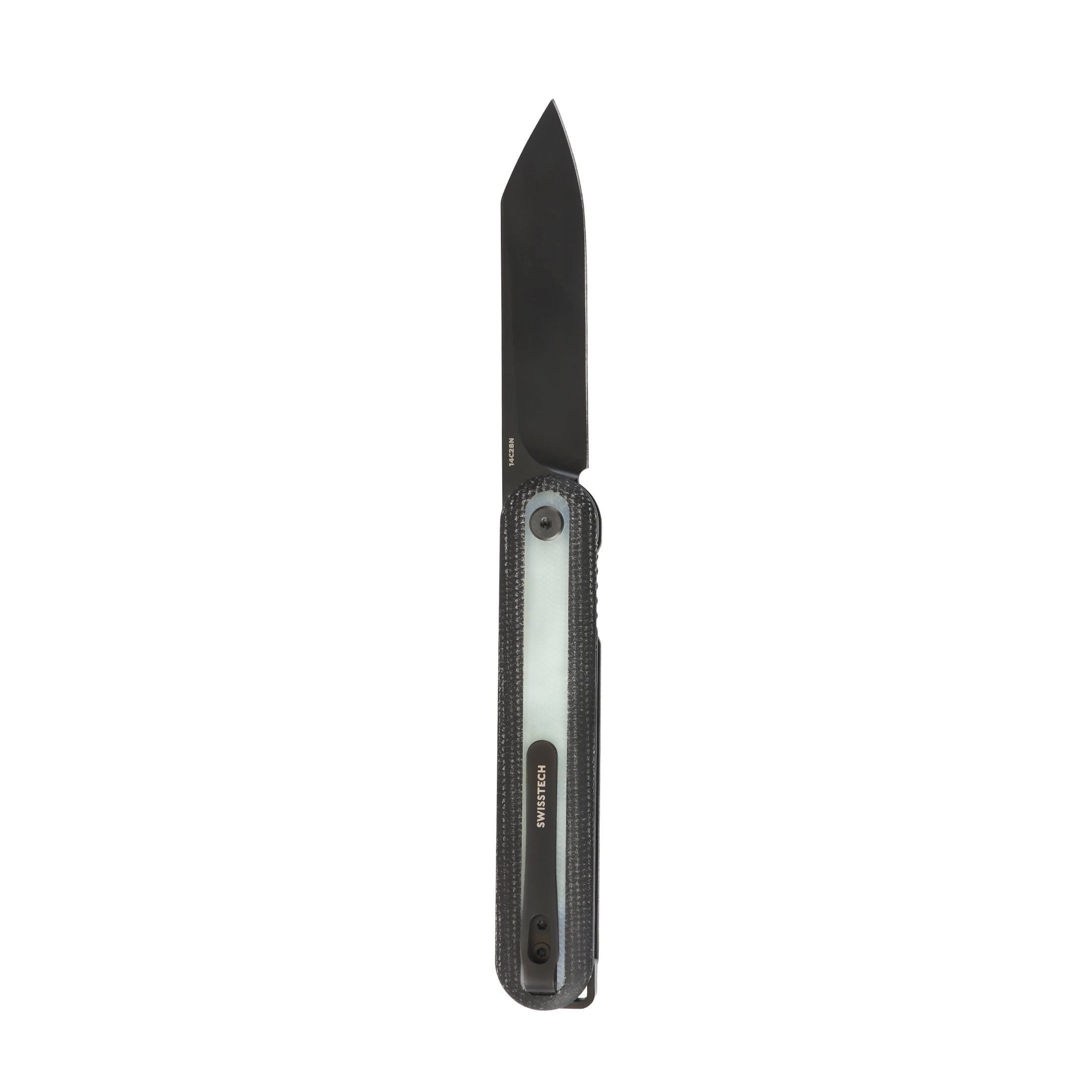 Swiss Tech GERUNDET M2 Black Micarta Folding Knife, Jade G-10 Inlay, 14C28N Steel