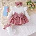 thumbnail image 2 of Gerichy Newborn Baby Girl Winter Clothes Ruffle Long Sleeve Romper Dress + Socks + Headband Cute Baby Girl Fall Outfits 0-18 Months, 2 of 4