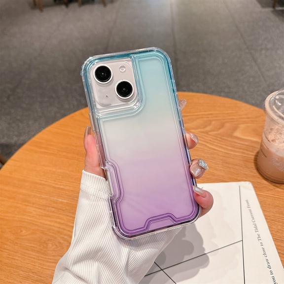 for iPhone 14 Case Clear, Transparent Hybrid Crystal iPhone 14 Phone Case [Hard Plastic & Soft Silicone Bumper] Acrylic Non-Yellowing Thin Slim Protective Cover for Women, Purple Blue