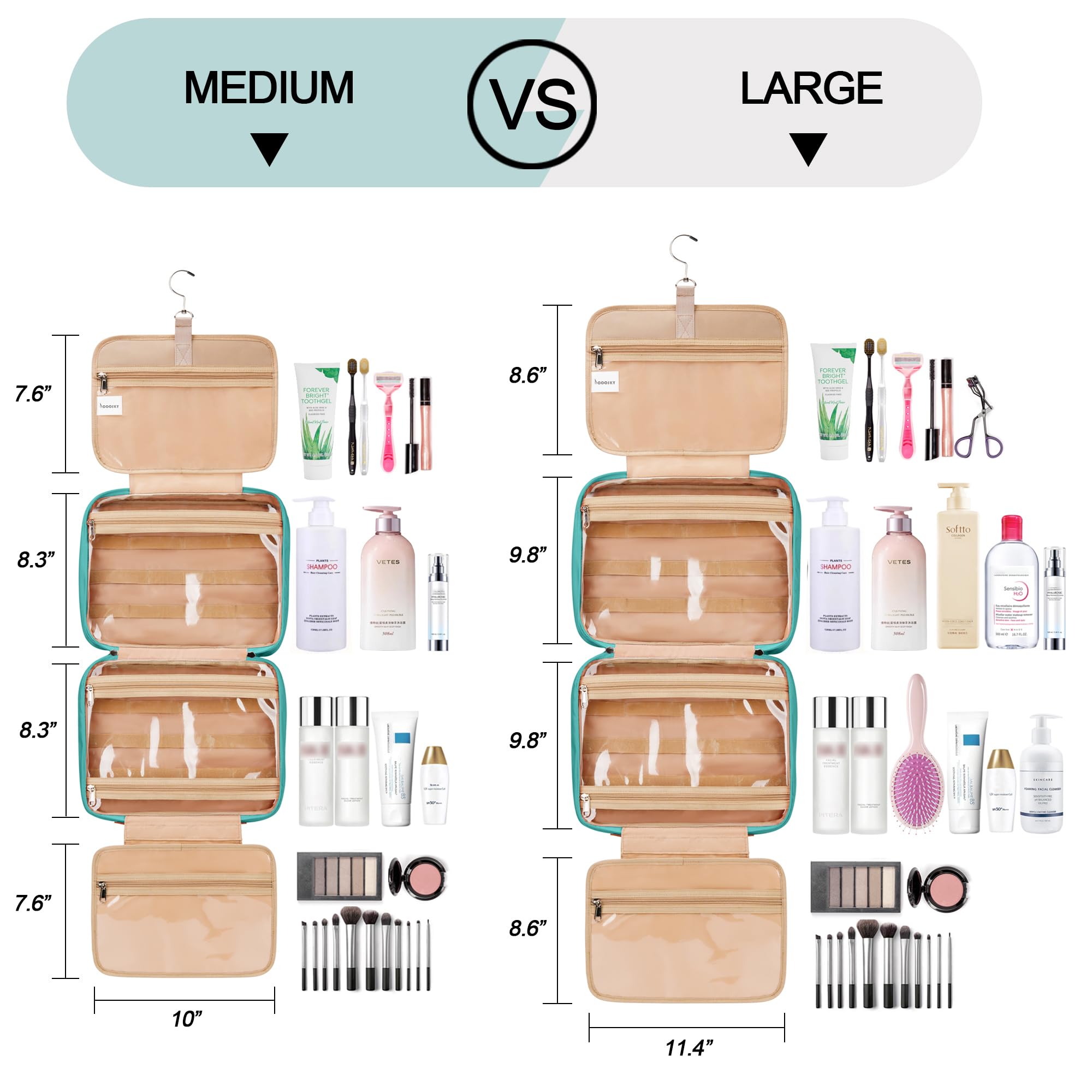 Travel Hanging Toiletry Bag for Women, Cruise Ship Essentials, with Jewelry Organizer, Extra Large Makeup Dopp Kit, Waterproof Cosmetic Bags, Toiletries Kit Set with Trolley Belt