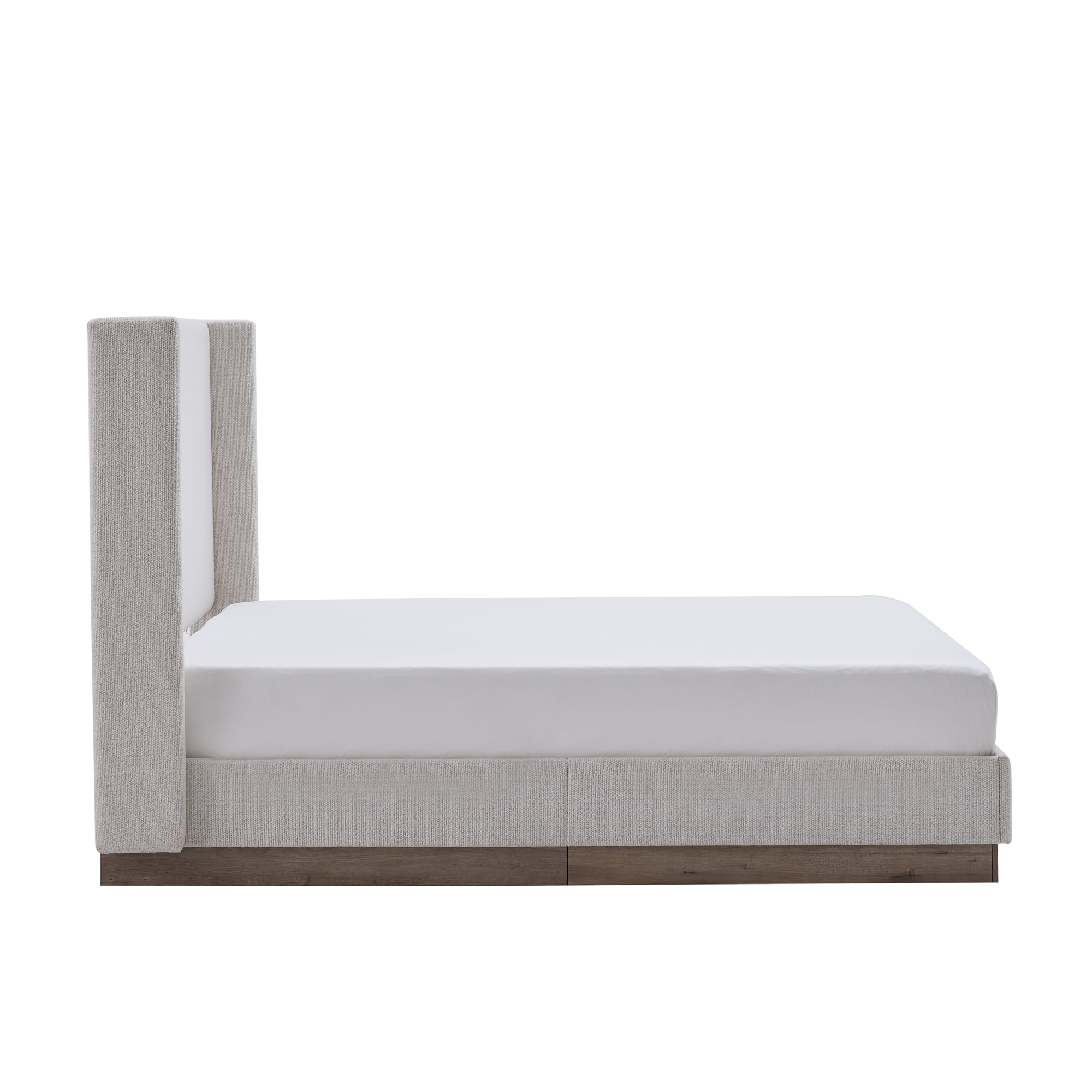 Miniyam King Upholstered Wingback Bed with 53.1" Tall Boucle Headboard, Hidden Wood Base, Metal Frame, No Box Spring, for Adults & Teens