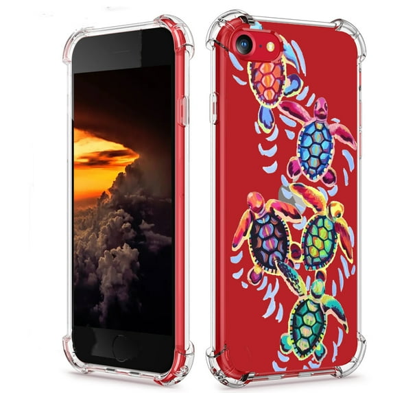 Swiming Turtle Clear Case for iPhone 7/8/SE,Aesthetic Art Design Case for Men Women,Unique Soft Transparent TPU Bumper Case Cover