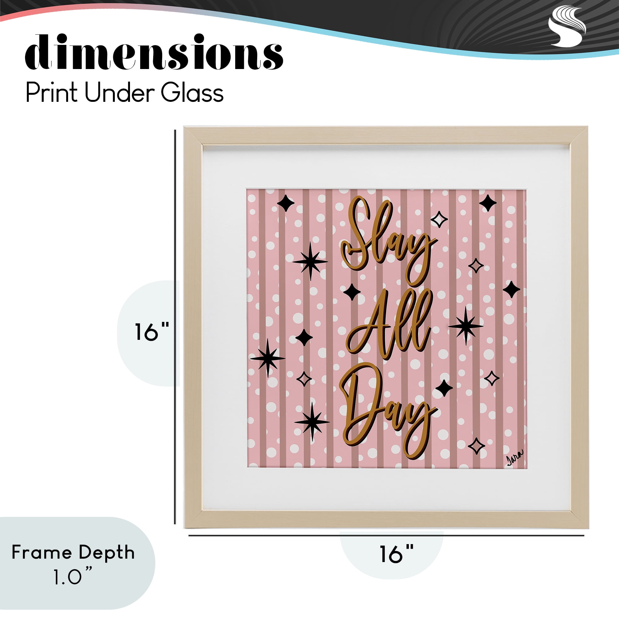 Stupell Industries Slay All Day with Sparkle Pattern Birch Framed Print Under Glass, design by Tara Boone